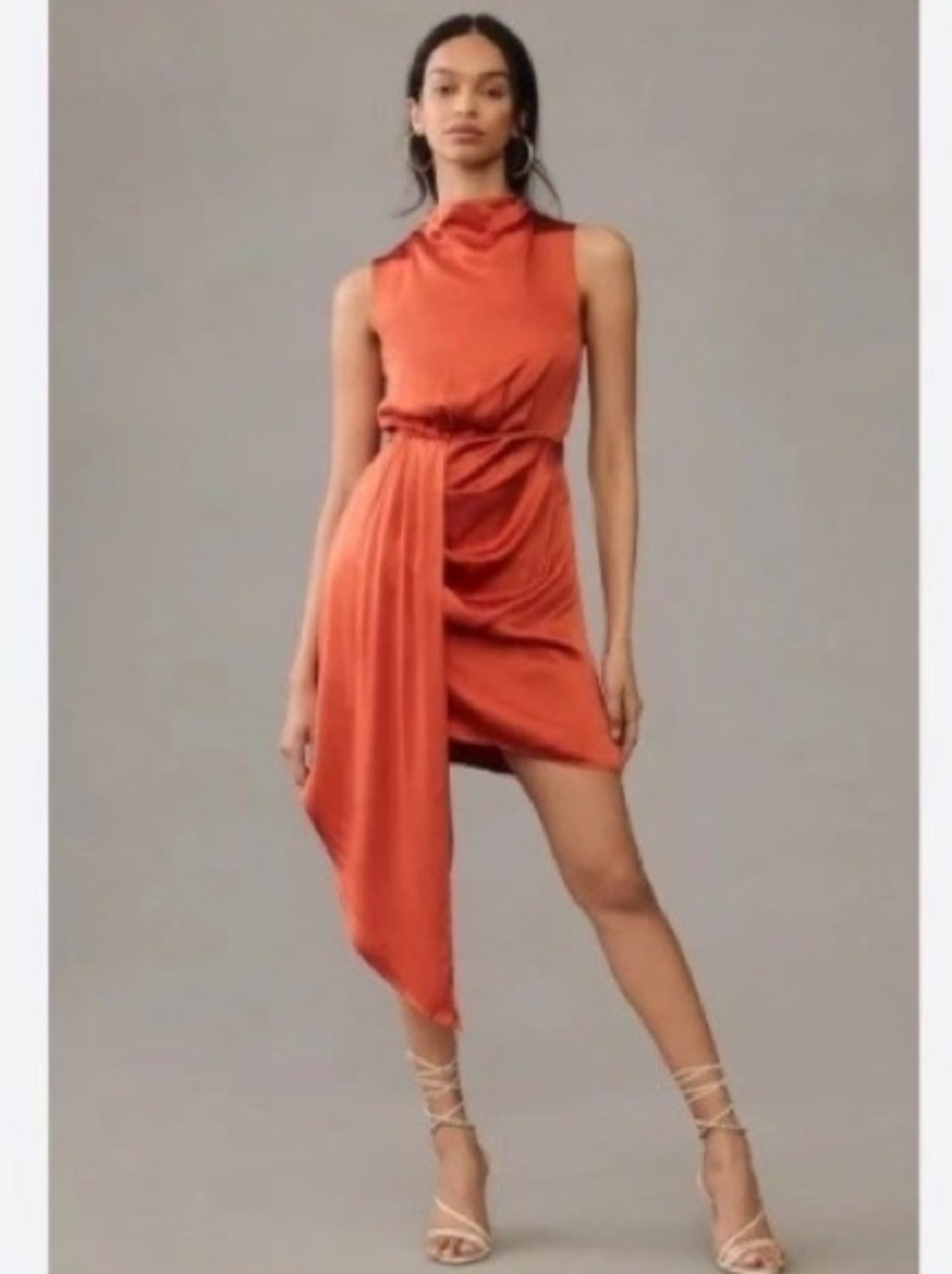 Anthropologie Women’s 6 Mock-Neck Draped Silk Sleeveless Dress In Baked Paprika.